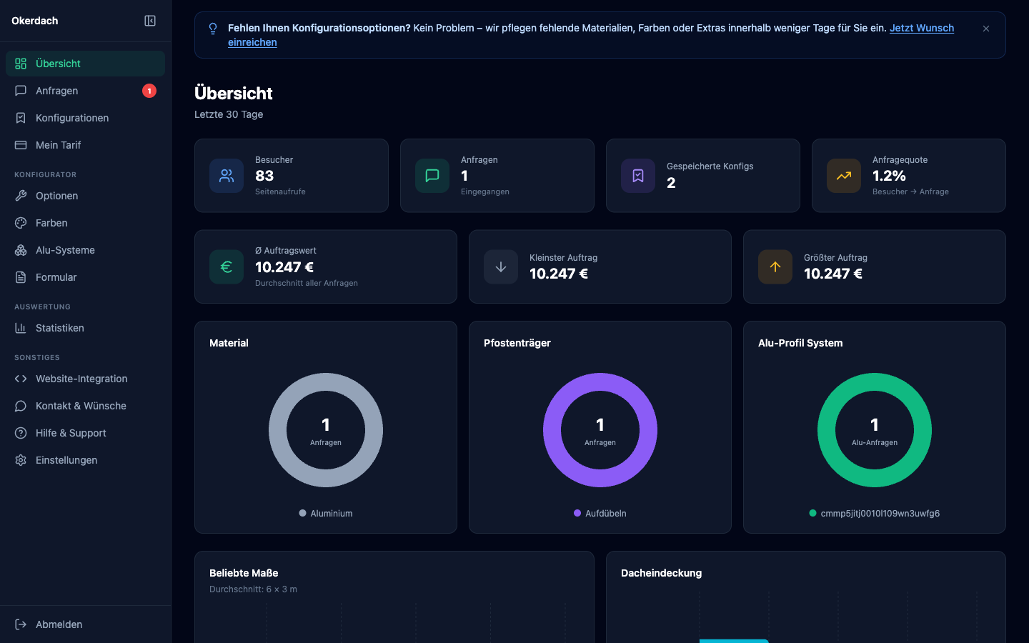 Memberportal-Dashboard der 3D-Terrassen-SaaS.