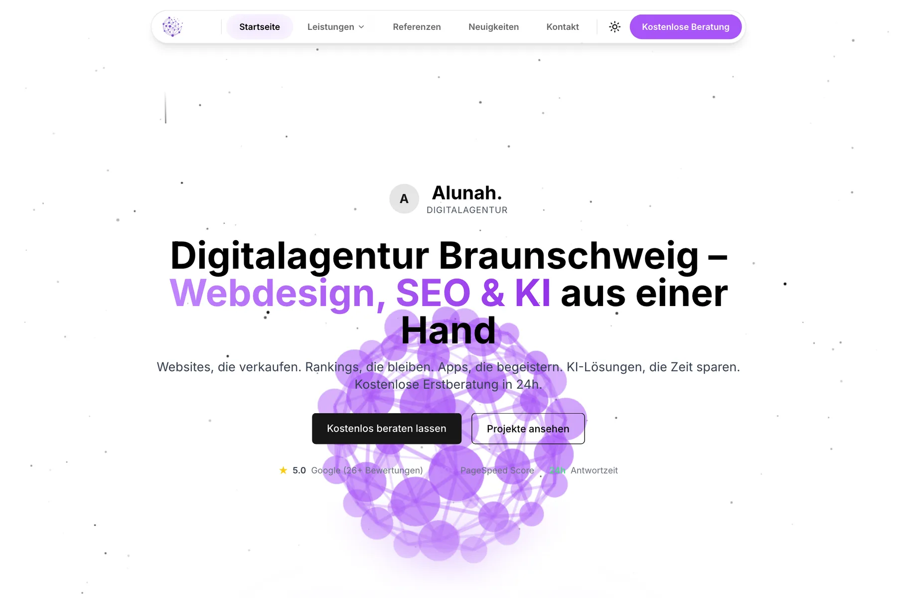 Startseite der Digitalagentur alunah.de